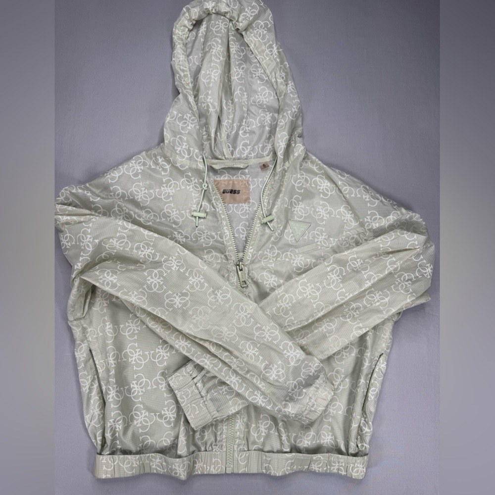GUESS All Over Logo Windbreaker Hooded Jacket Streetwear